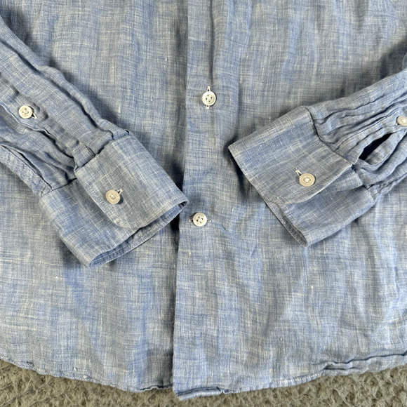 Reiss Shirt Men's XL Blue Button Up 100% Linen Regular Fit Casual Long Sleeve - Picture 6 of 13